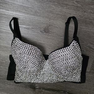 Dazzling Black and Silver Crystal Bra